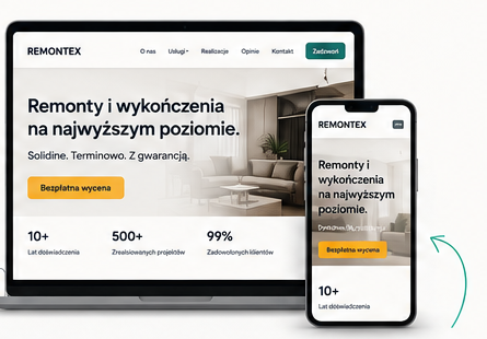 Strona firmy remontowej pokazana na laptopie i telefonie